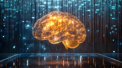 Glowing Brain with Abstract Light Effects in Futuristic Setting