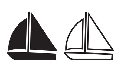 Sailboat Icon Set. Solid and Outline Styles for Nautical Design Projects.