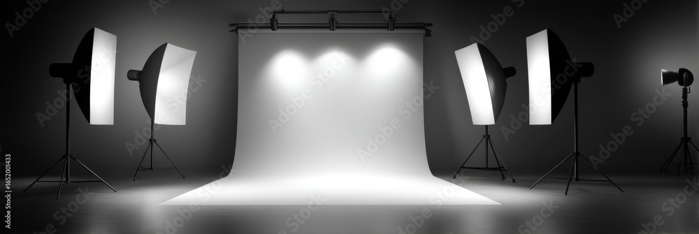 Poster clean studio setup with diffused lighting and minimalistic background