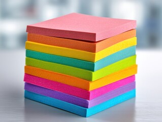 Colorful Square Sticky Notes Stacked on a Bright Table Surface