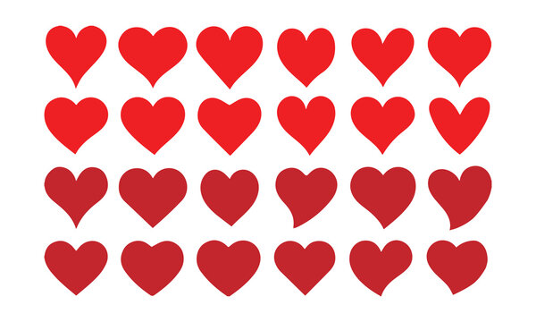 Heart Grid Icon Set. Red and Black Love Symbols in 5x5 Pattern Layout.