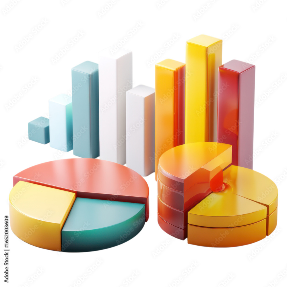 Poster colorful data visualization with pie and bar graphs for analysis