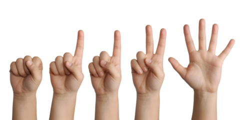 Counting Hands: A visual guide to numerical representation, featuring a series of hands demonstrating numbers 0 to 5, ideal for educational or symbolic purposes.