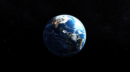 Fototapeta premium A blue and white globe with a black background, showing the Earth's surface from space.