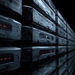 Obraz premium Modern Gaming Consoles Stacked Horizontally in a Dynamic Arrangement