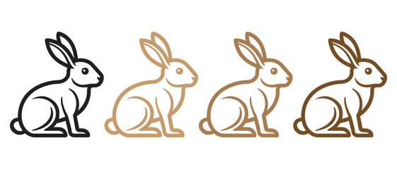 Minimalist Rabbit Icon. Stylized Animal Silhouettes Showing Color Transition and Evolution.