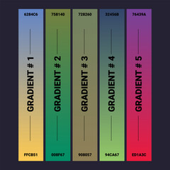 Modern Gradient Color Palette Set – 5 Vertical Gradient Swatches with Hex Codes