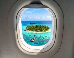 Obraz premium Tropical Island View From Airplane Window