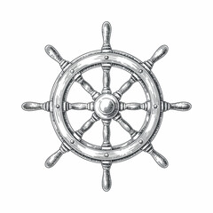 Obraz premium Vintage nautical ship s wheel illustration in sketch style