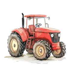 Obraz premium Vibrant Watercolor Illustration of a Red Farm Tractor
