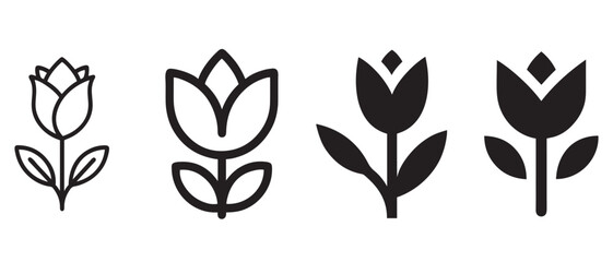 Minimalist Flower Icon Set. Tulip-Inspired Botanical Silhouettes for Nature, Branding & UI Design.