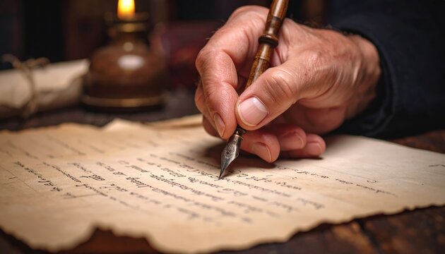 Aged Hand Writing Letter On Ancient Paper