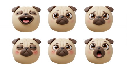Obraz premium Pug dog faces with various expressions