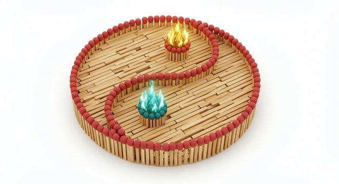 Yin yang symbol made of matchsticks - Powered by Adobe