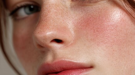 Obraz premium Puffy swelling on skin and model concept. Close-up of a young woman's face showcasing natural beauty.