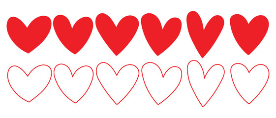 Red and Outline Heart Set. Visual Fraction Symbols for Surveys and Education.