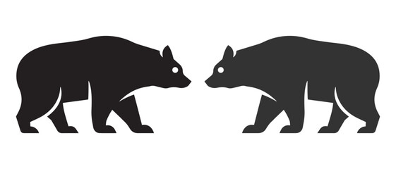 Bear Silhouette Icon. Symmetrical Black Animal Vector Set.