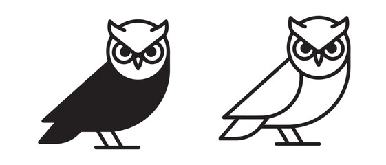 Minimalist Owl Illustrations. Symmetrical Winged Designs in Black and White.