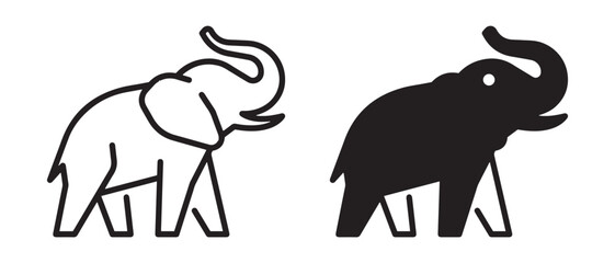 Elephant Icons. Outline and Silhouette Vector Set.