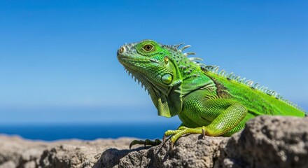Fototapeta premium Majestic Green Iguana Basking in the Sun