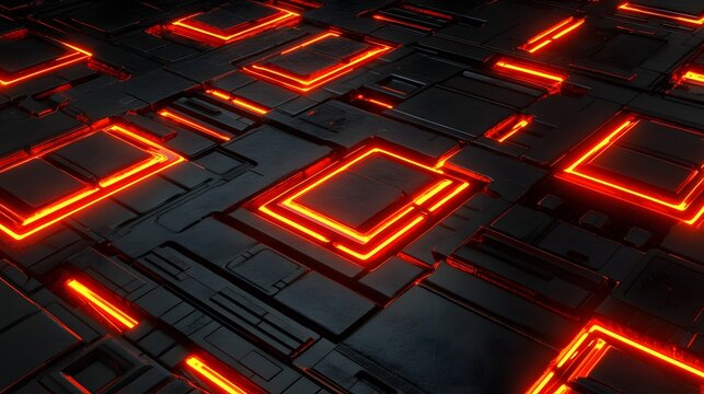 Futuristic Abstract Background with Neon Red Lines on Dark Surface