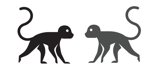 Monkey Silhouette Clipart. Facing Pair with Curved Tails.