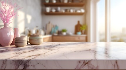 Elegant Kitchen Counter with Natural Light and Decorative Elements