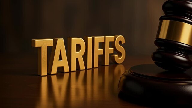 Tariff impacts on logistics and cost increase affecting commerce with legal gavel symbolizing law regulation and enforcement