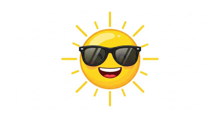 Cartoon sun with sunglasses, a happy summer emoji character