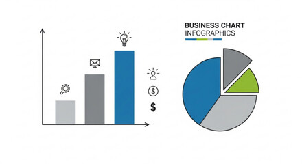Business chart infographic with bar graph and pie chart