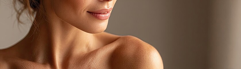 Obraz premium Puffy swelling on skin and model concept. Close-up portrait of a thoughtful woman with natural beauty.