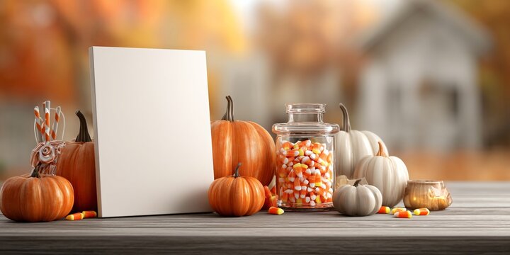Autumn Celebration with Pumpkins and Candy Corn Cozy Home Setting Still Life Warm Atmosphere