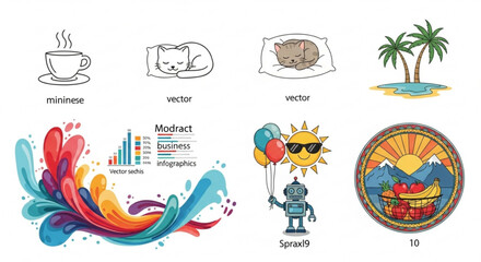 Collection of cute and colorful vector illustrations, perfect for various designs