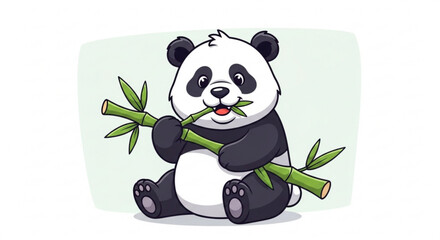 Cute panda bear eating bamboo, a sweet and adorable animal illustration
