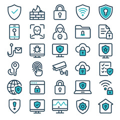 Icon Set: Cybersecurity, Flat Color Futuristik