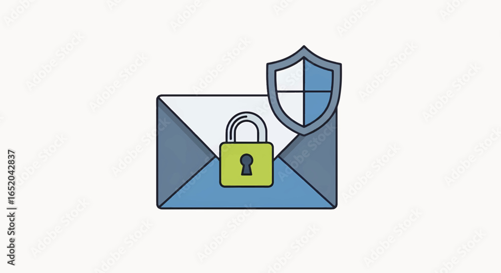 Aufkleber secure email communication with padlock and shield for data protection and privacy, modern security 