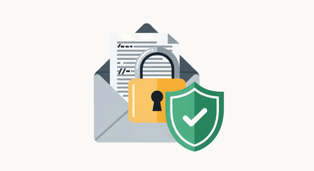Secure email with encryption protecting private data and shield, ensuring confidentiality and data security with a lock