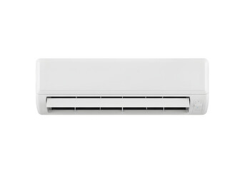 Modern White Wall-Mounted Air Conditioner Unit with Horizontal Louvers for Climate Control and Home Comfort, Isolated on White or Transparent Background
