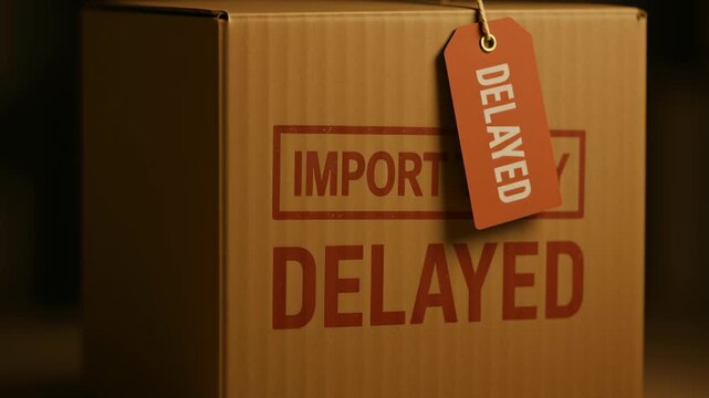 Logistics delay increase cost impact on cardboard box with visible tag causing shipment delay and higher delivery expenses