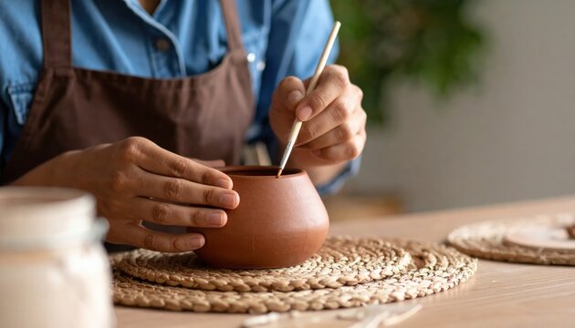 Woman Painting Pottery Bowl - Powered by Adobe
