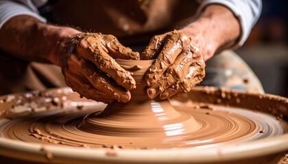 Hands Shaping Clay On Pottery Wheel