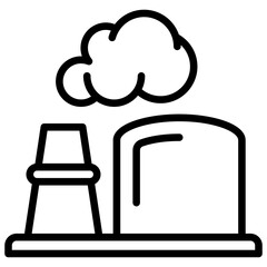 Icon of chimney and steam or smoke coming out of fossil fuel power generation industry chimney air pollution or environmental impact of industrial activity.