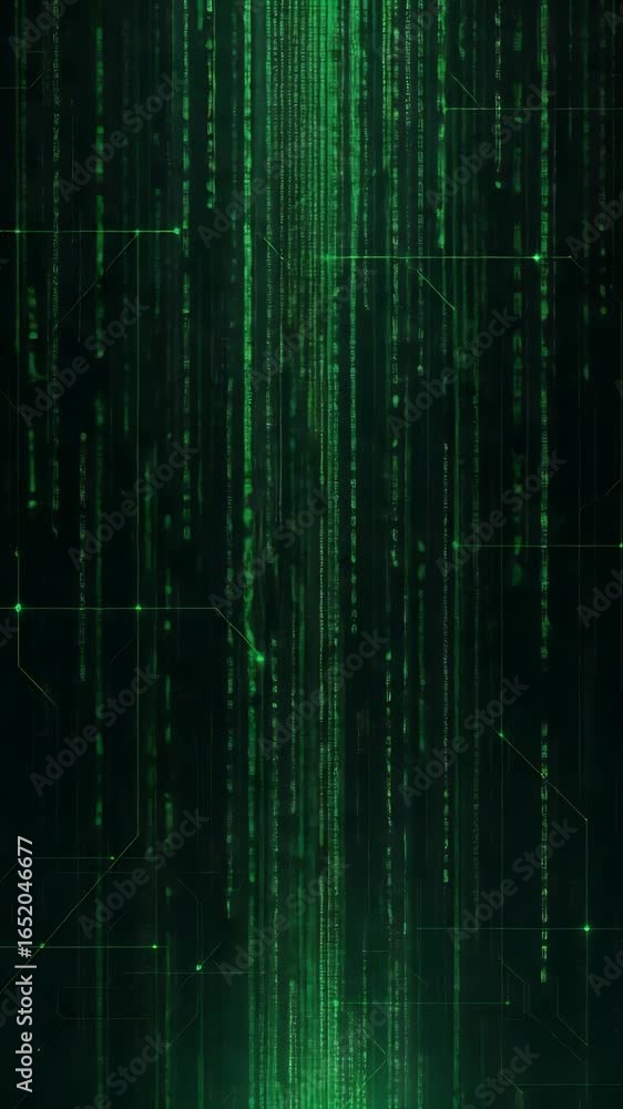 Poster digital rain: an abstract rendering of flowing digital rain in shades of emerald green, representing