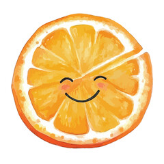 Watercolor Orange Slice with Happy Face Illustration