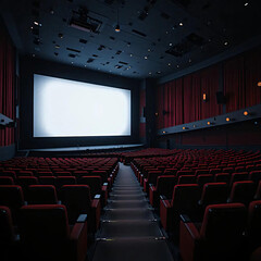 Fototapeta premium Empty Movie Theater with Red Seats and Large Screen