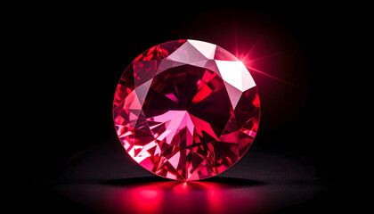 Round Ruby Gemstone Against Black Background Illuminated With Bright Reflections