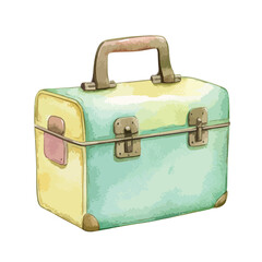 Watercolor Painted Vintage Suitcase with Handle Clasps and Corner Protectors
