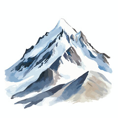 Watercolor Painting of Majestic Mountain Peaks with Snowy Caps and Shadows
