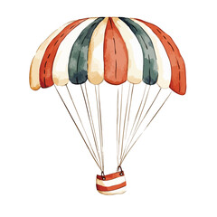 Obraz premium Watercolor Parachute with Striped Basket Featuring Red Beige and Green Panels