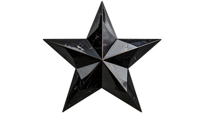Isolated Black Star-Shaped Object with Shiny Metallic Texture on White Background
